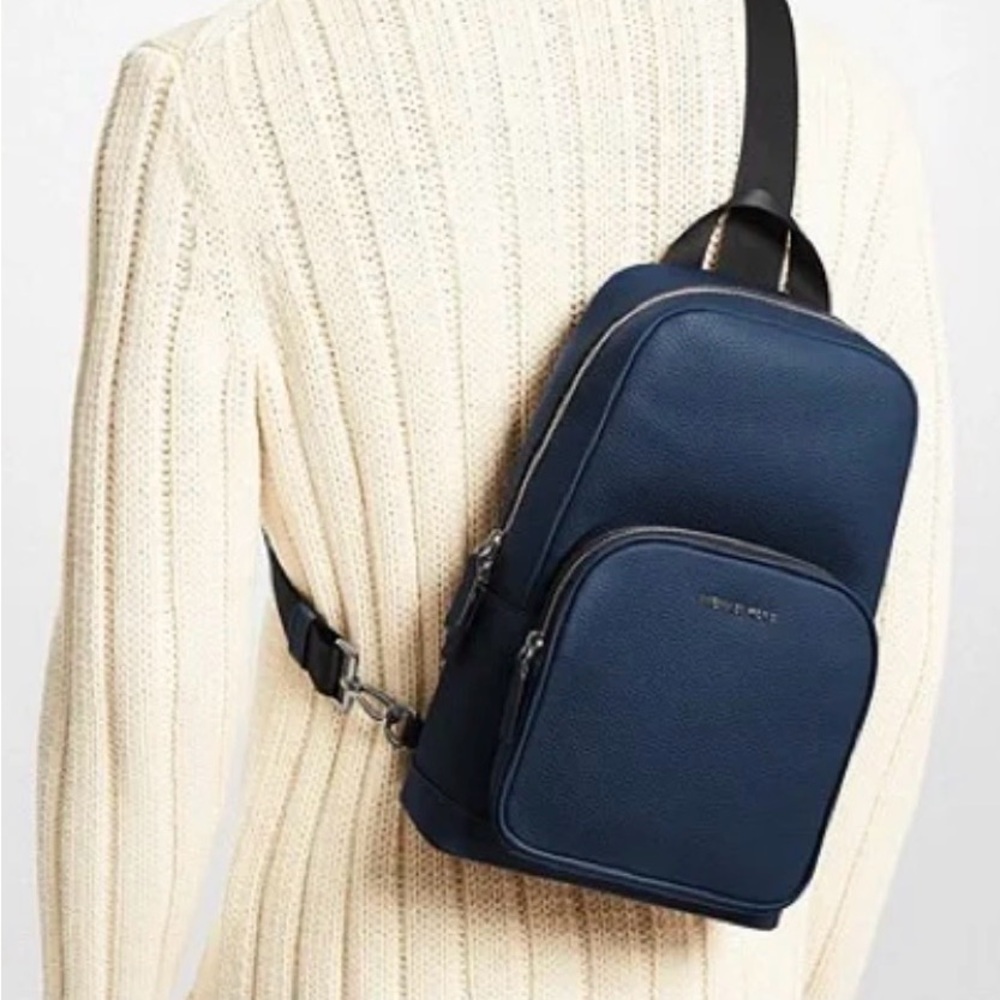 Michael Kors Cooper Pebbled Leather Sling Pack in blue